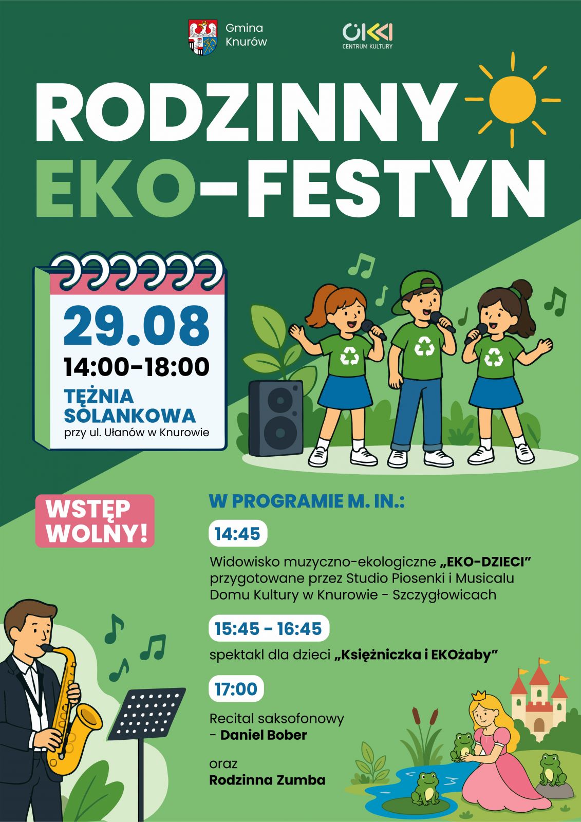 plakat graficzny zawierający informacje o rodzinnym eko-festynie w Knurowie plakat graficzny zawierający informacje o rodzinnym eko-festynie w Knurowie